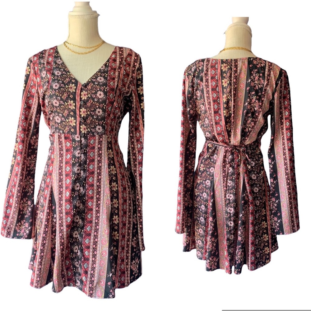 American Rag Floral Bell Sleeve Striped Mini Dress